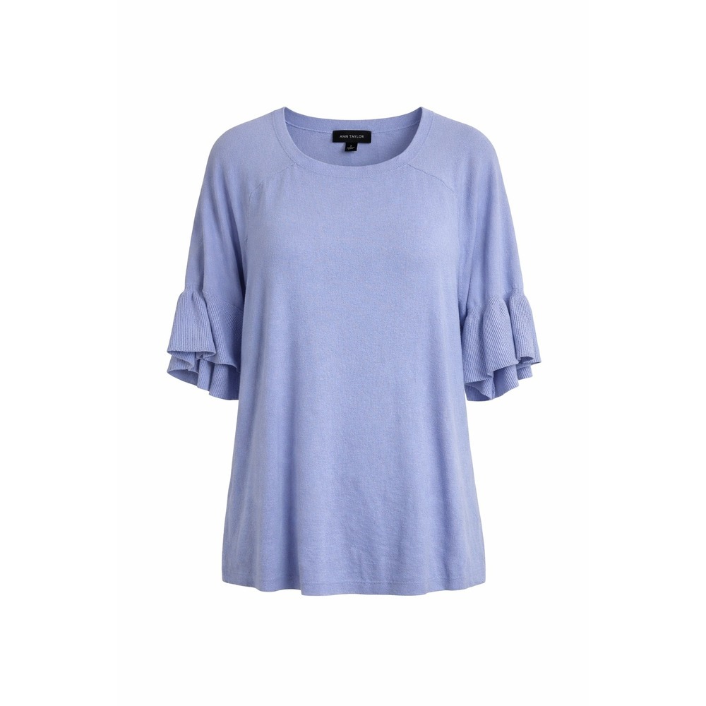Ann Taylor Light Blue Ruffle‎ Sleeve Knit Top Sweater Womens Medium Spring